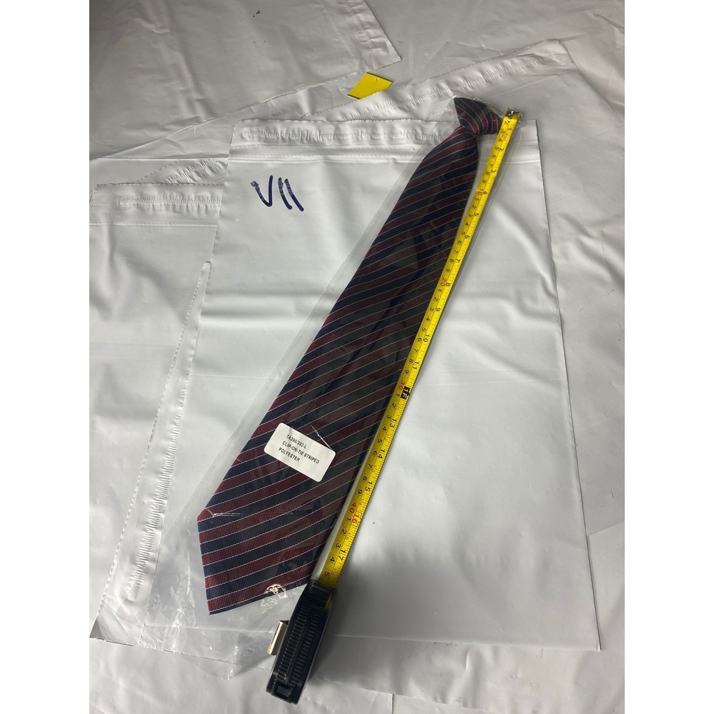 Mens Clip On‎ Tie Striped Burgundy Navy Gray Polyester 16" New